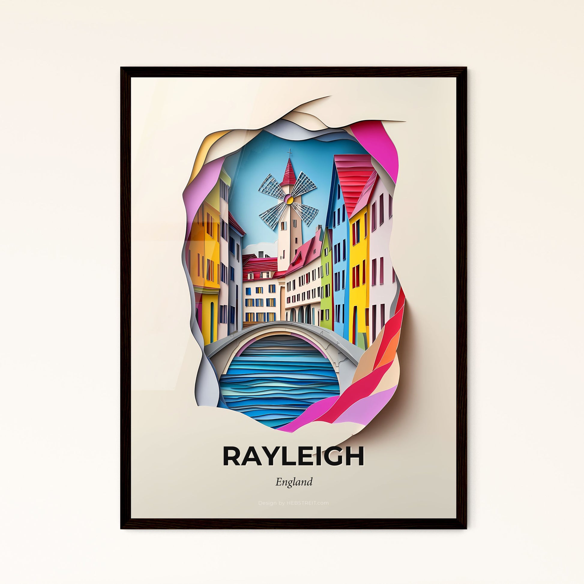 Vivid Rayleigh, England - a paper cut of a city with a windmill