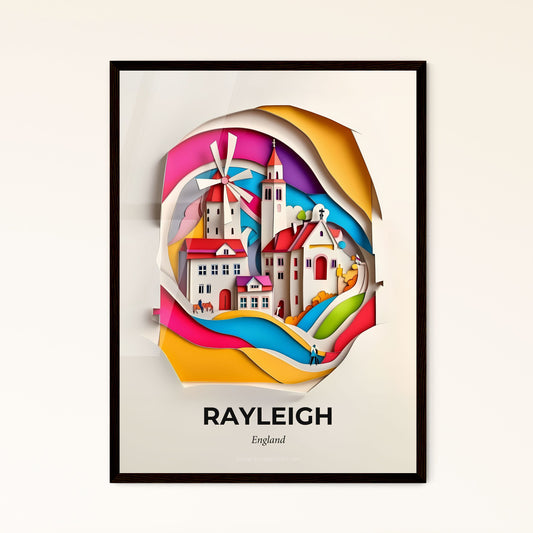 Vivid Rayleigh, England - a paper cut of a town with a windmill