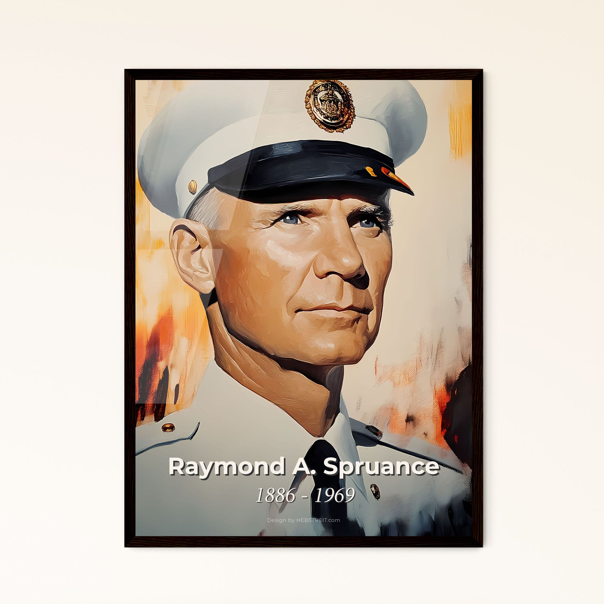 Portrait of Raymond A. Spruance, 1886 - 1969. Impressionistic painting of a man in a uniform.