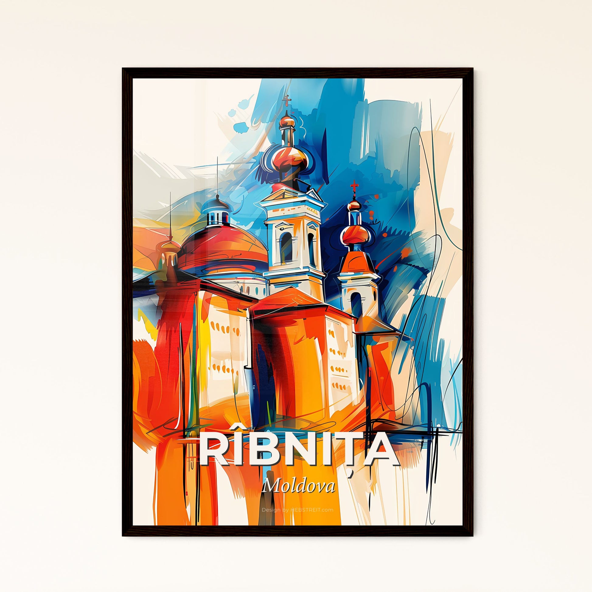 Vibrant Rîbnița, Moldova - A Painting Of A Building With A Colorful Background