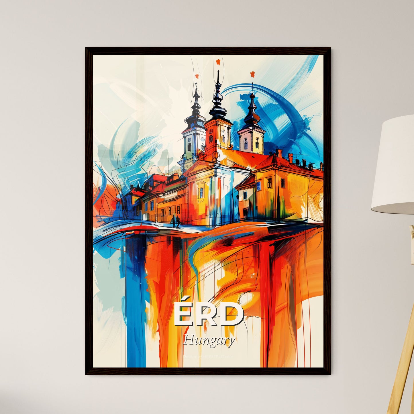 Vibrant Érd, Hungary - A Painting Of A Building