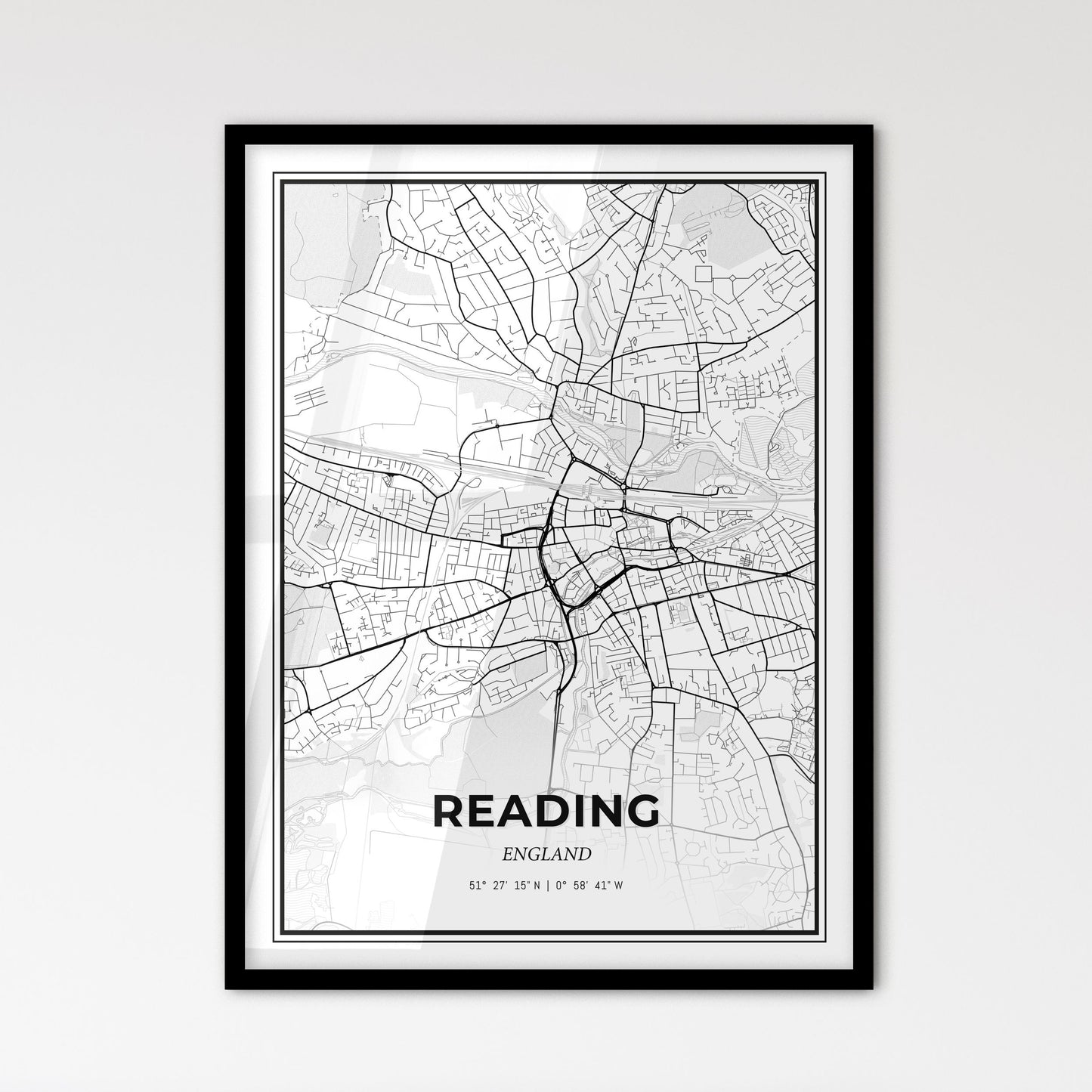 Reading England - Scandinavian Style City Map for Modern Home Decor