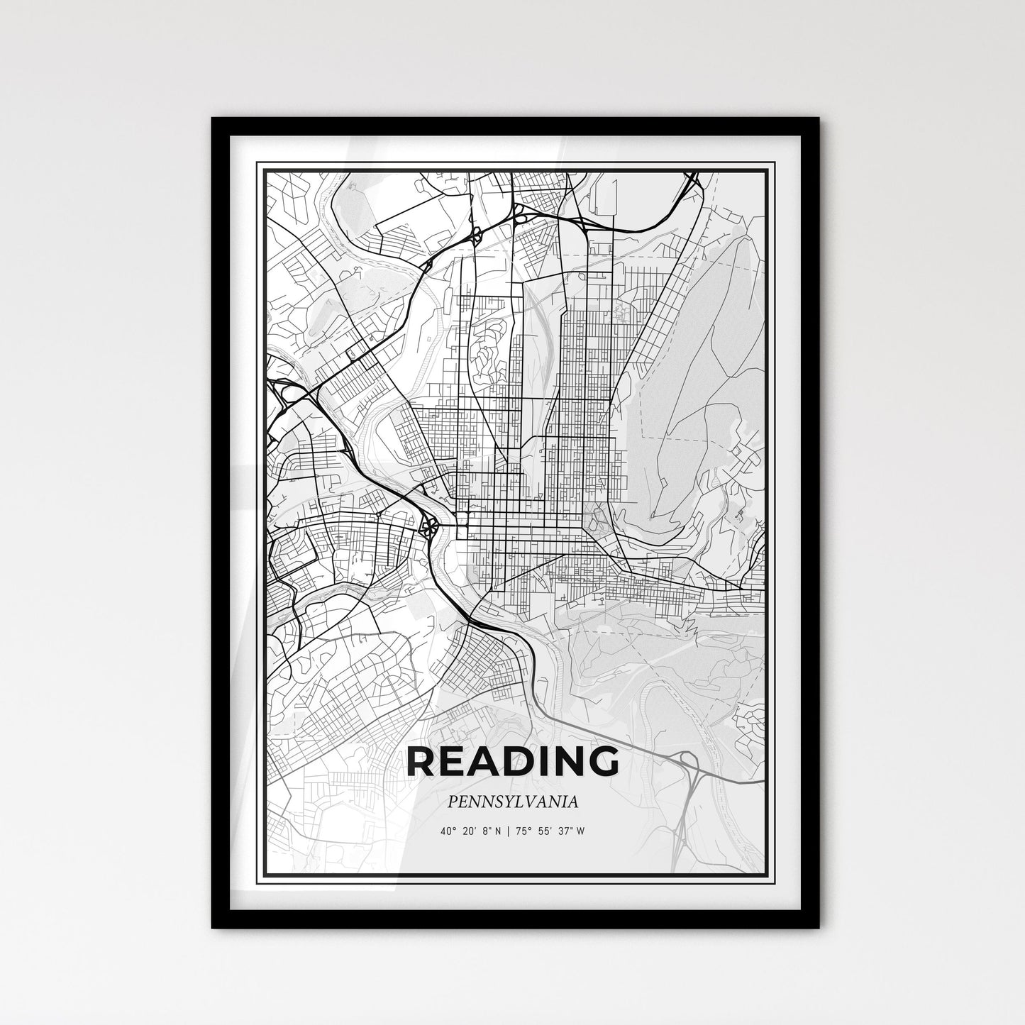 Reading Pennsylvania - Scandinavian Style City Map for Modern Home Decor