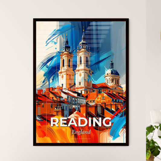 Vibrant Reading, England - A Painting Of A Building With Towers And A Colorful Background