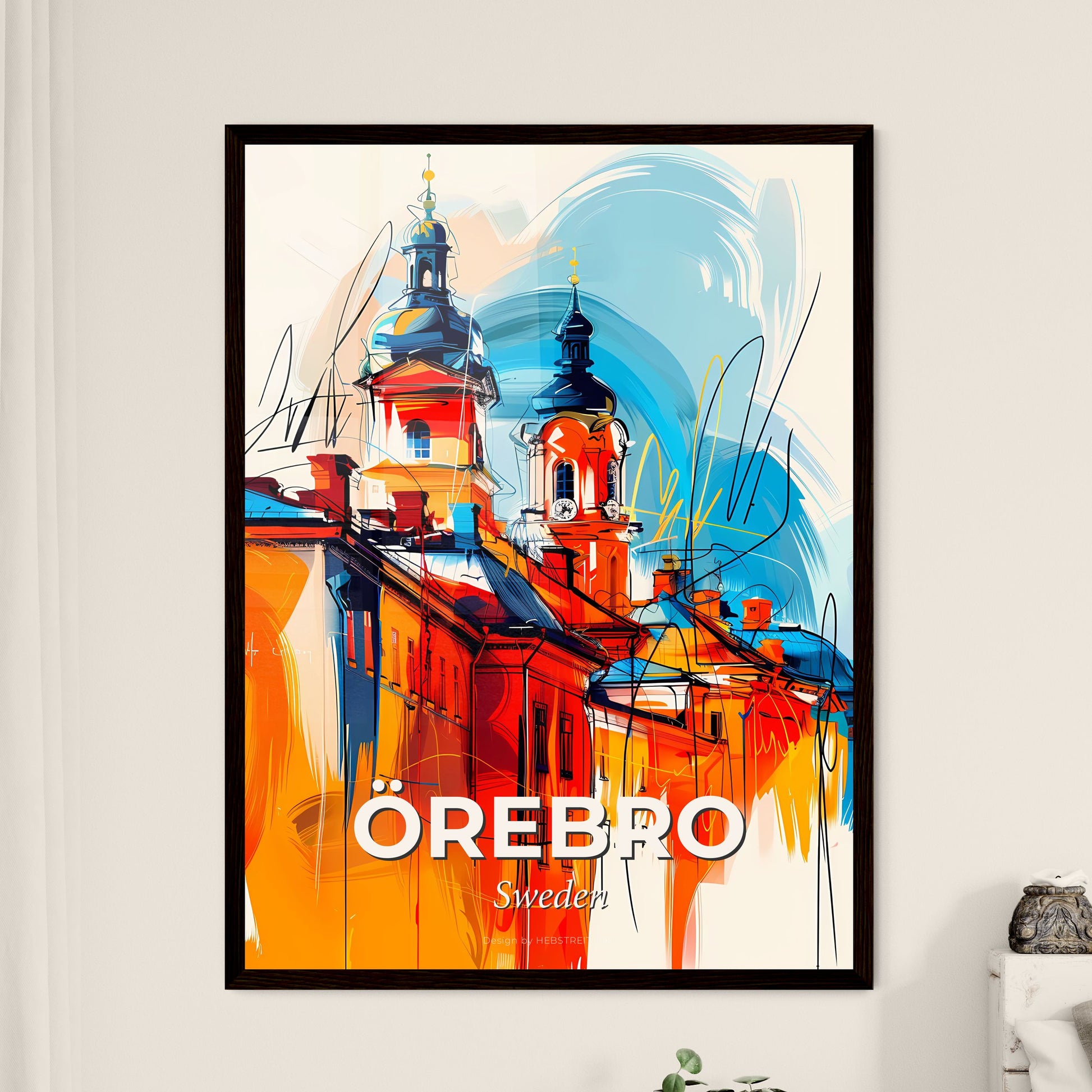 Vibrant Örebro, Sweden - A Painting Of A Building With Towers