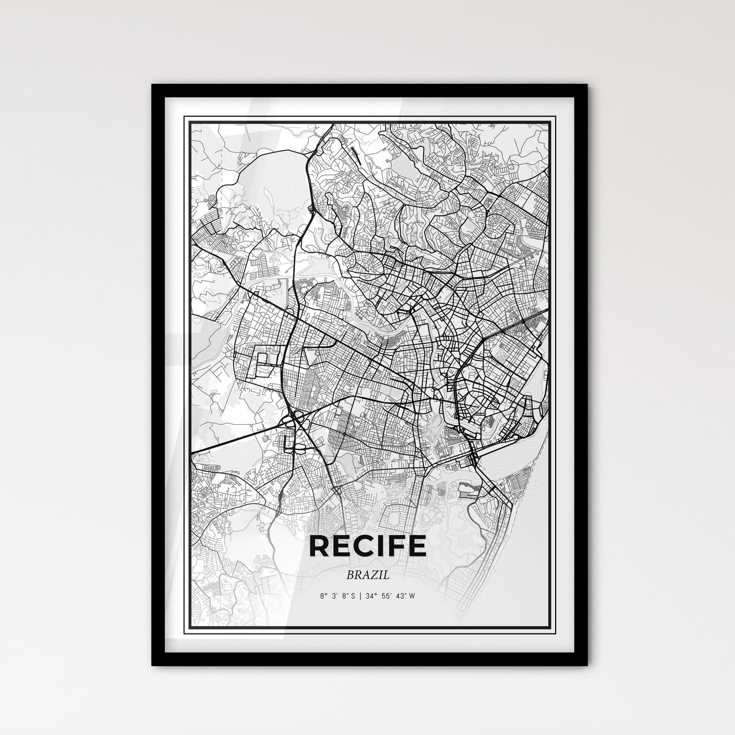 Recife Brazil - Scandinavian Style City Map for Modern Home Decor