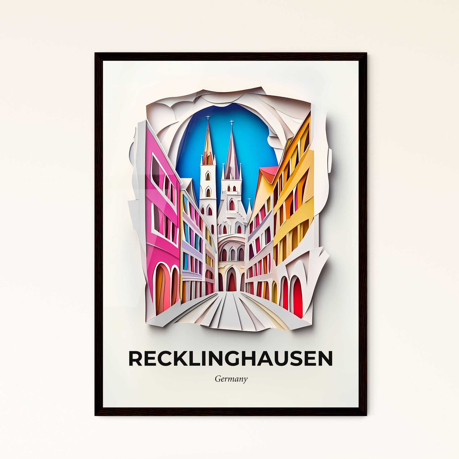 Vivid Recklinghausen, Germany - a paper cut of a city with a church