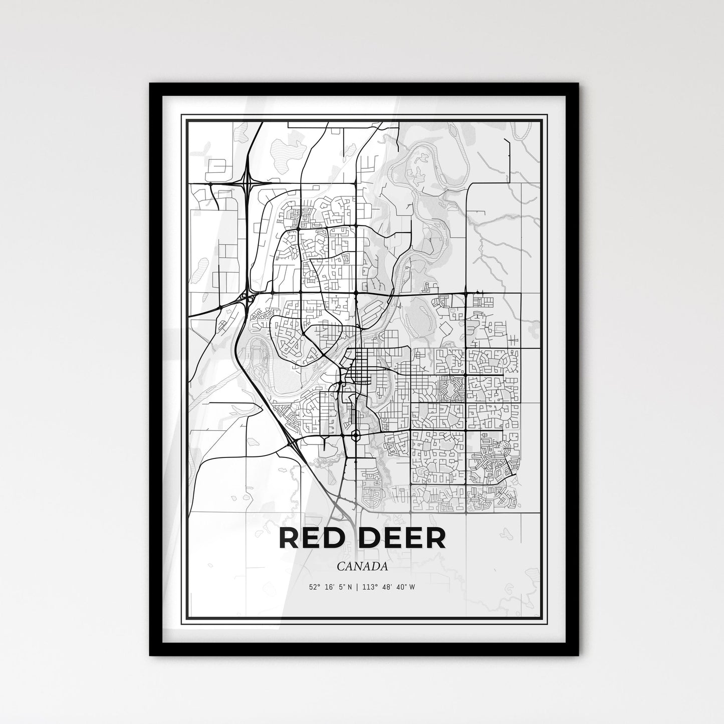 Red Deer Canada - Scandinavian Style City Map for Modern Home Decor