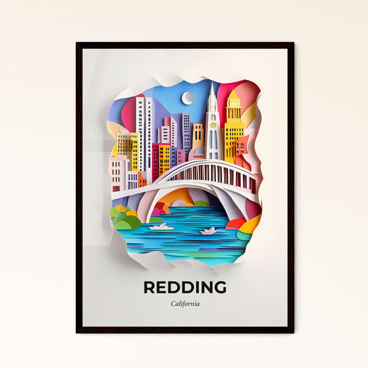 Vivid Redding, California - a paper cut of a city with a bridge