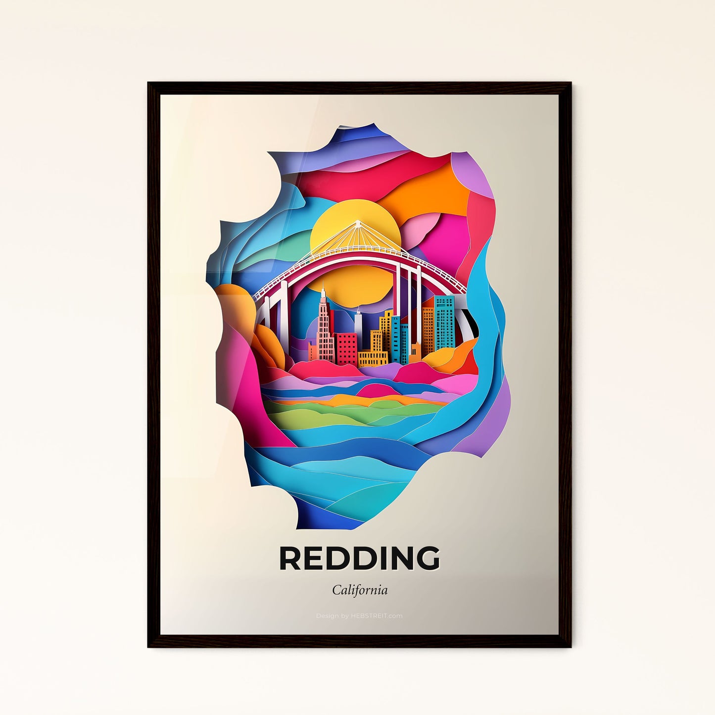 Vivid Redding, California - a colorful cityscape with a bridge in the middle