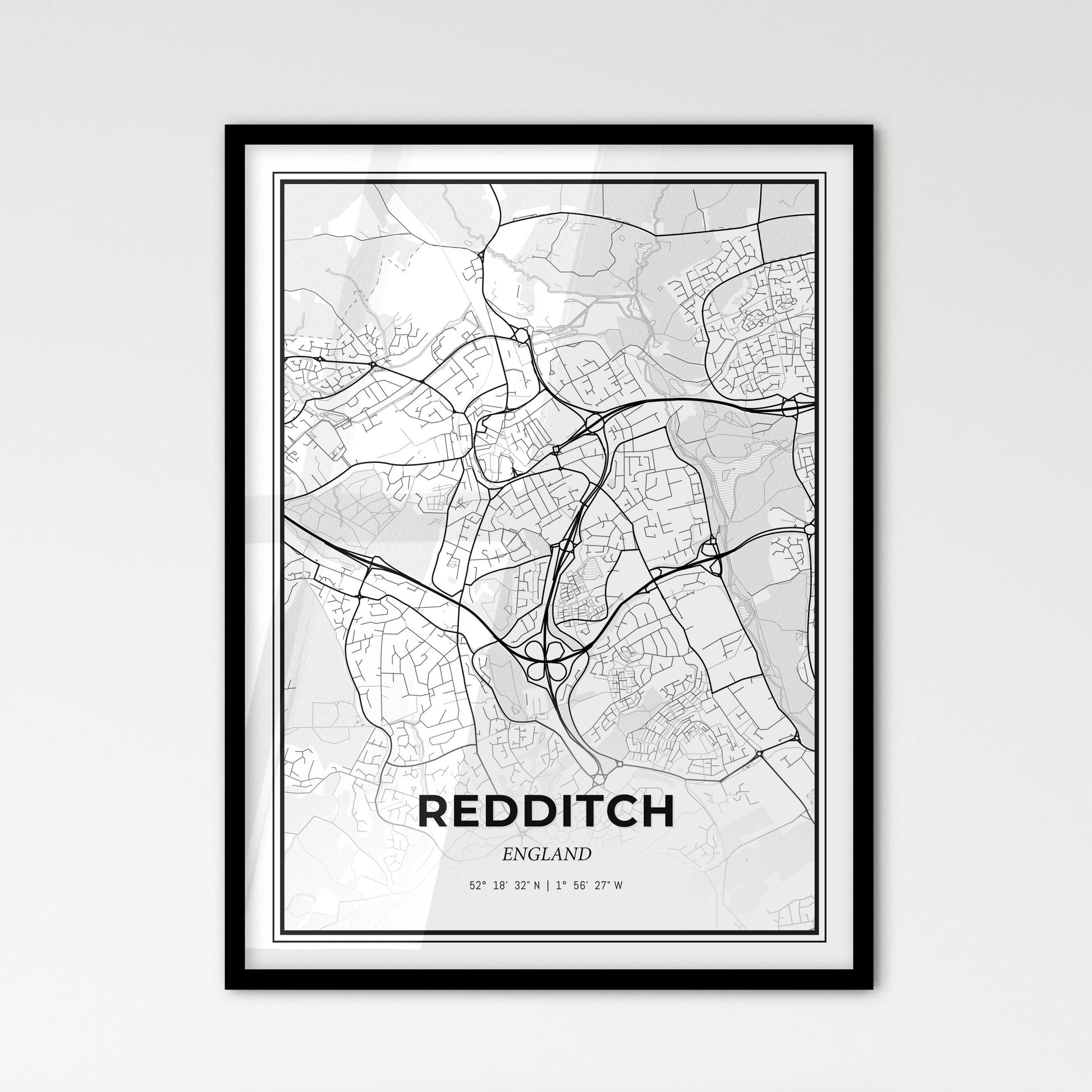 Redditch England - Scandinavian Style City Map for Modern Home Decor