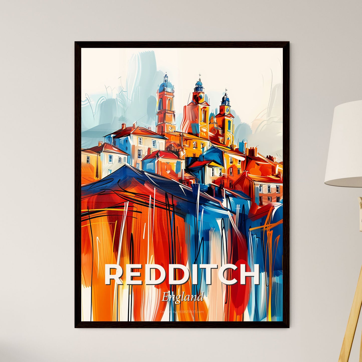 Vibrant Redditch, England - A Painting Of A Town