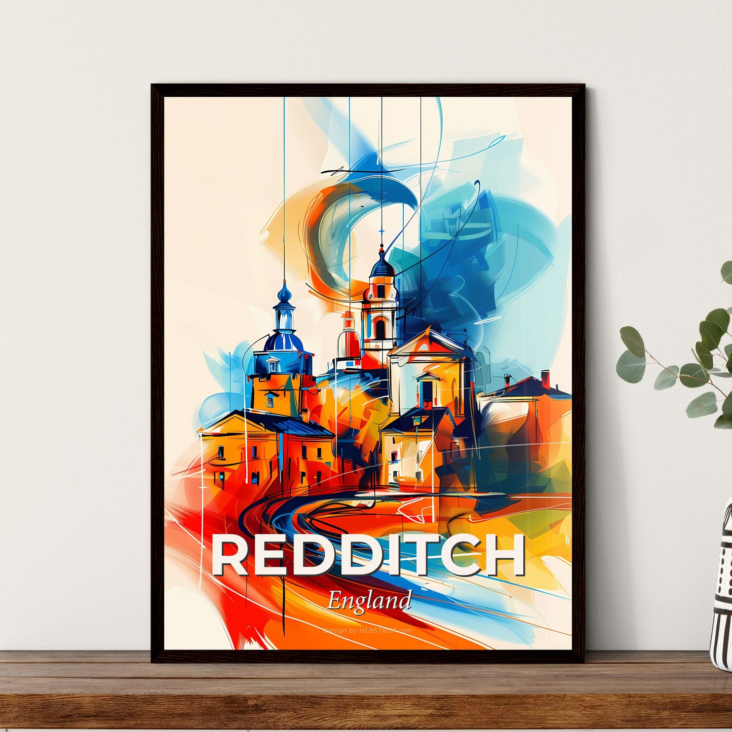 Vibrant Redditch, England - A Painting Of A Town