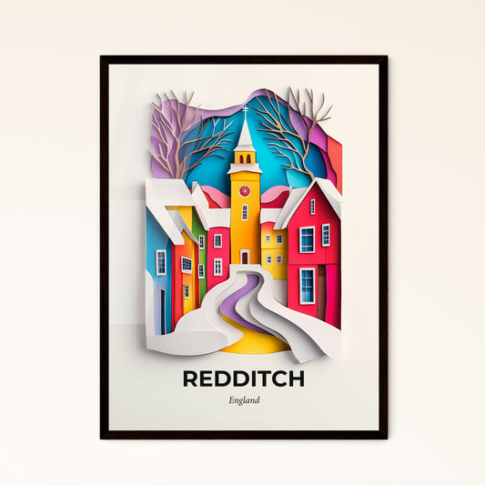 Vivid Redditch, England - a paper cut of a church and a snowy landscape