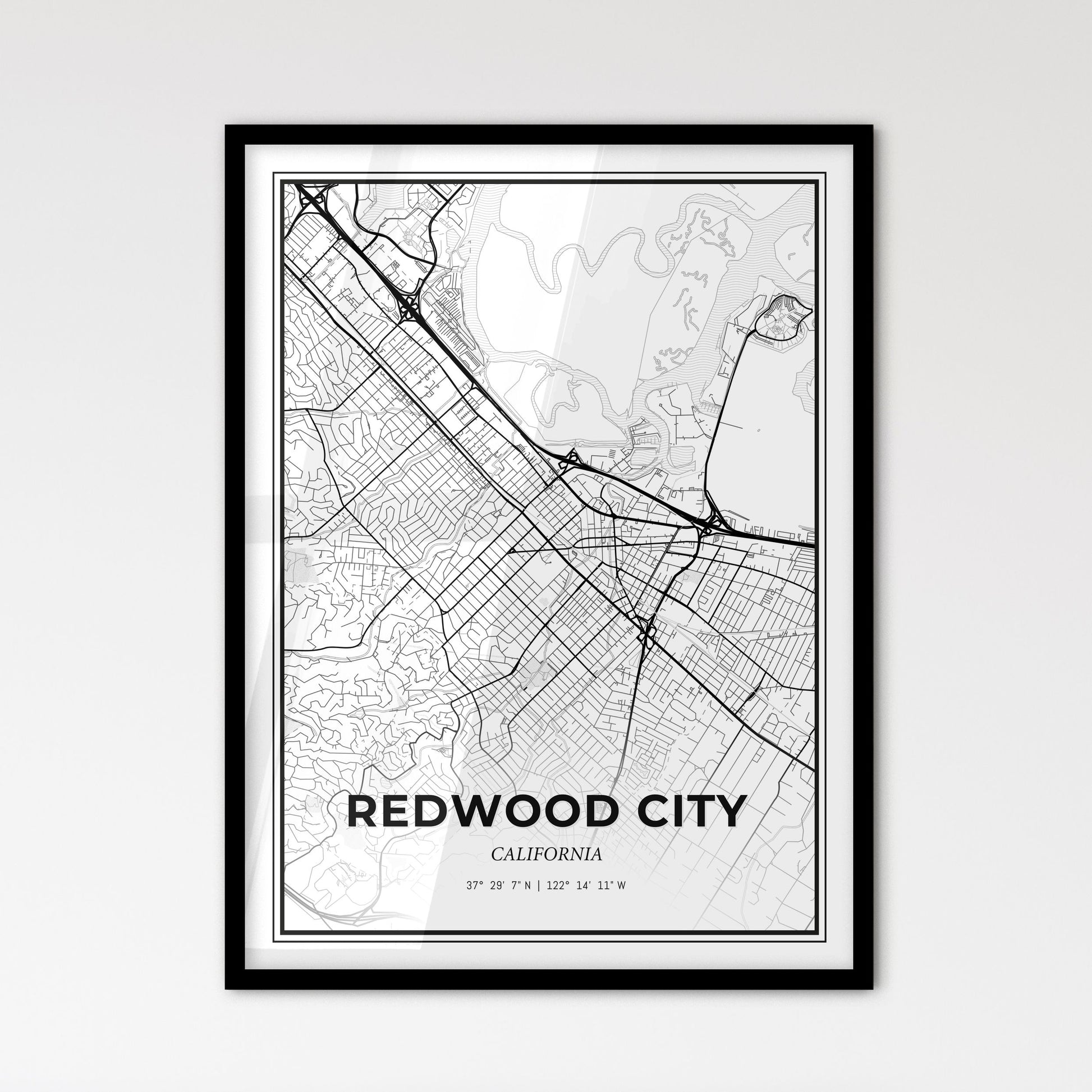 Redwood City California - Scandinavian Style City Map for Modern Home Decor