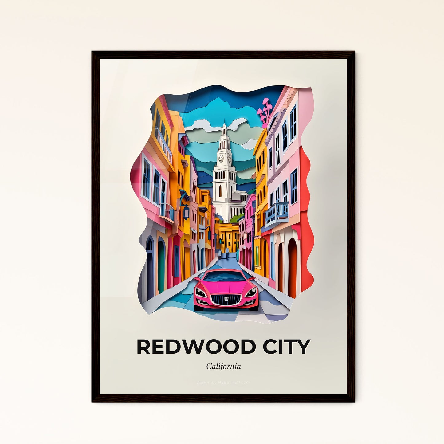 Vivid Redwood City, California - a car is parked in a street with buildings