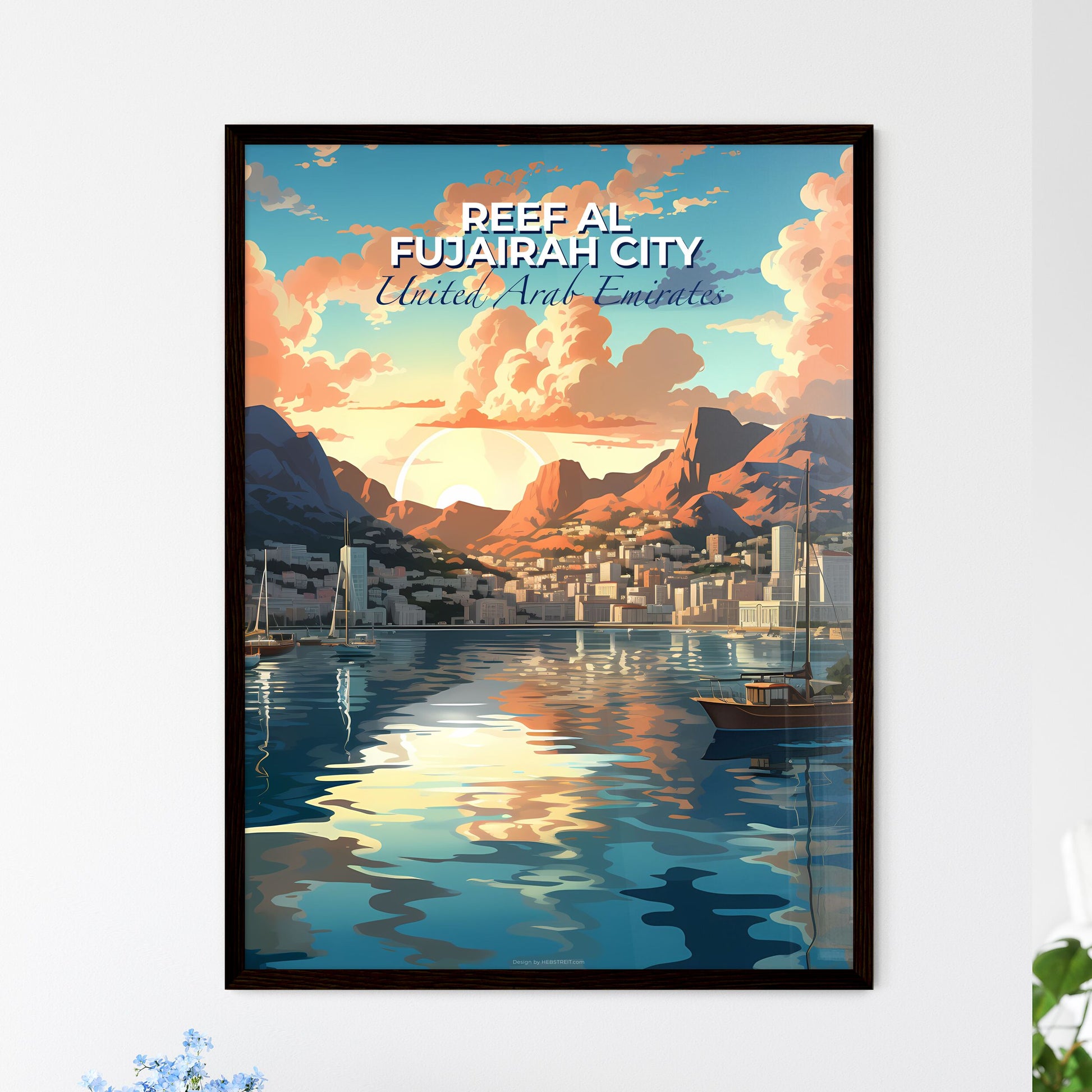 City Skyline Painting Art with Focus on Boats on Water in Al Fujairah City United Arab Emirates Default Title