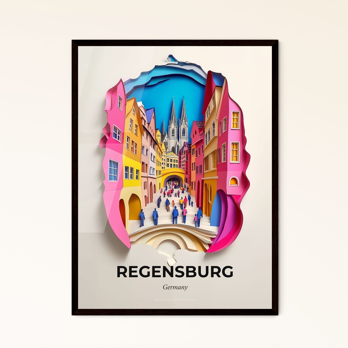 Vivid Regensburg, Germany - a paper cut of a city with people walking down it