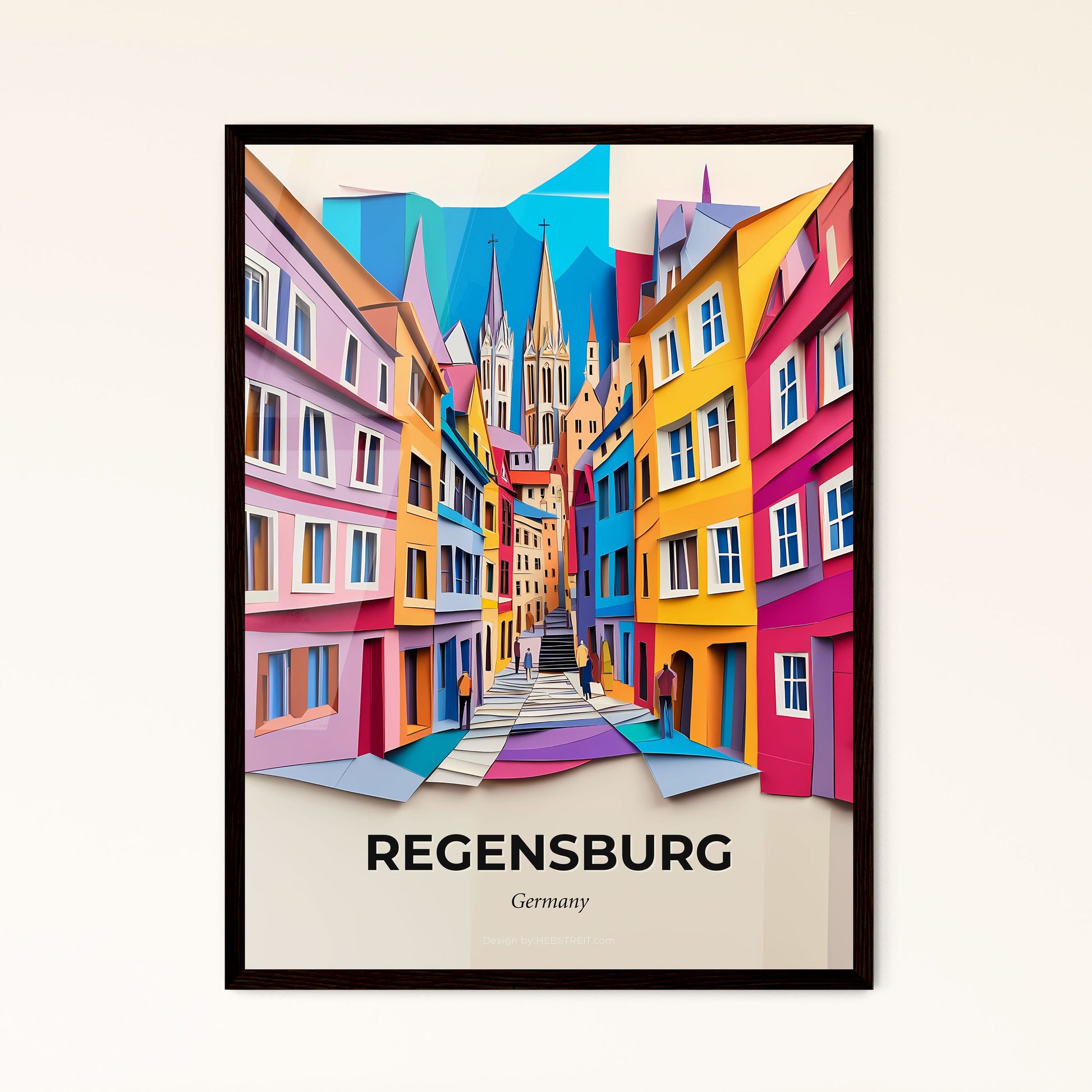 Vivid Regensburg, Germany - a colorful city street with a person walking down the street