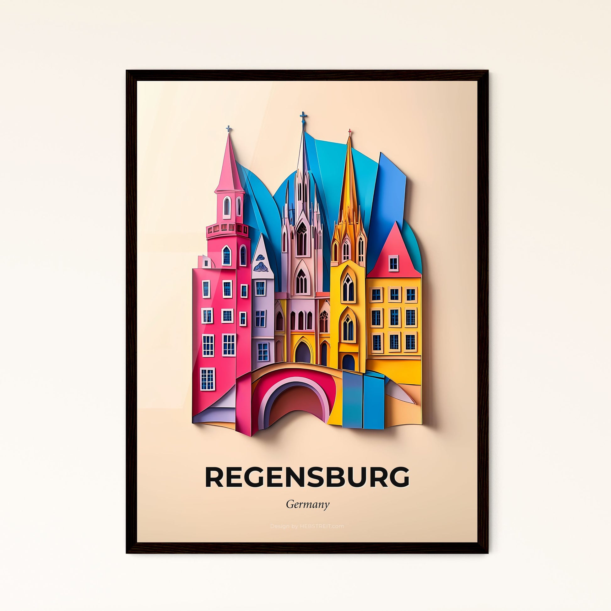 Vivid Regensburg, Germany - a paper cut of a city with a bridge