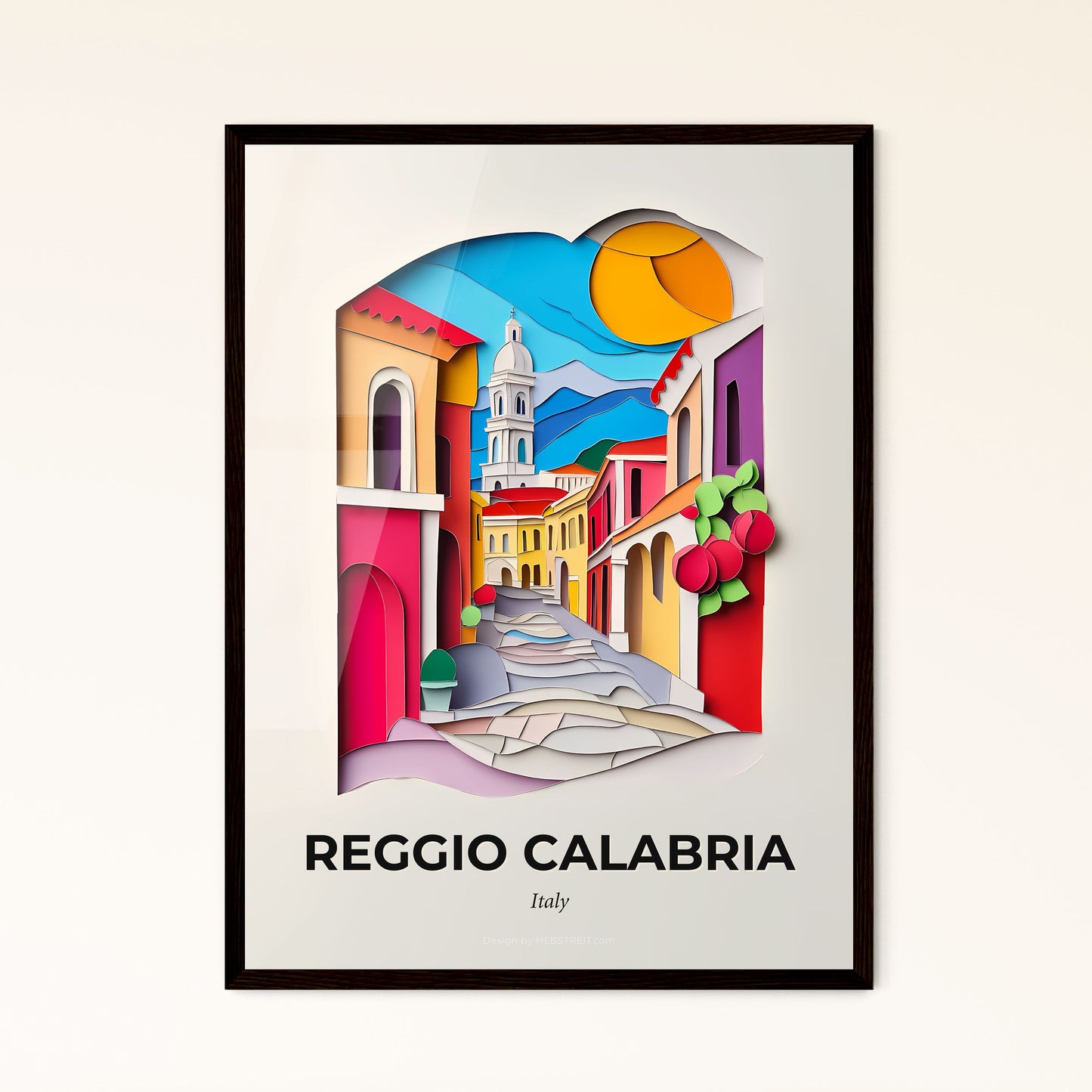 Vivid Reggio Calabria, Italy - a paper cut of a street with a clock tower