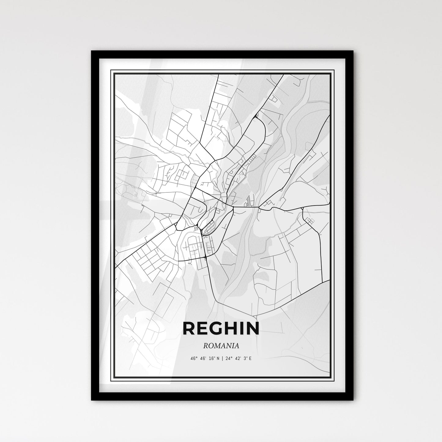 Reghin Romania - Scandinavian Style City Map for Modern Home Decor