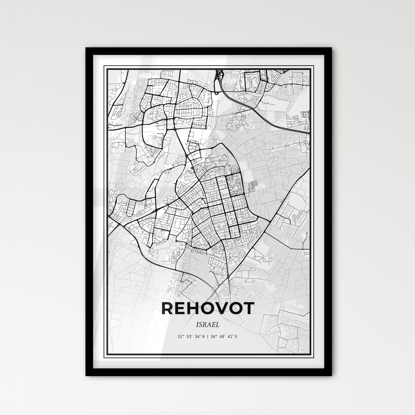 Rehovot Israel - Scandinavian Style City Map for Modern Home Decor