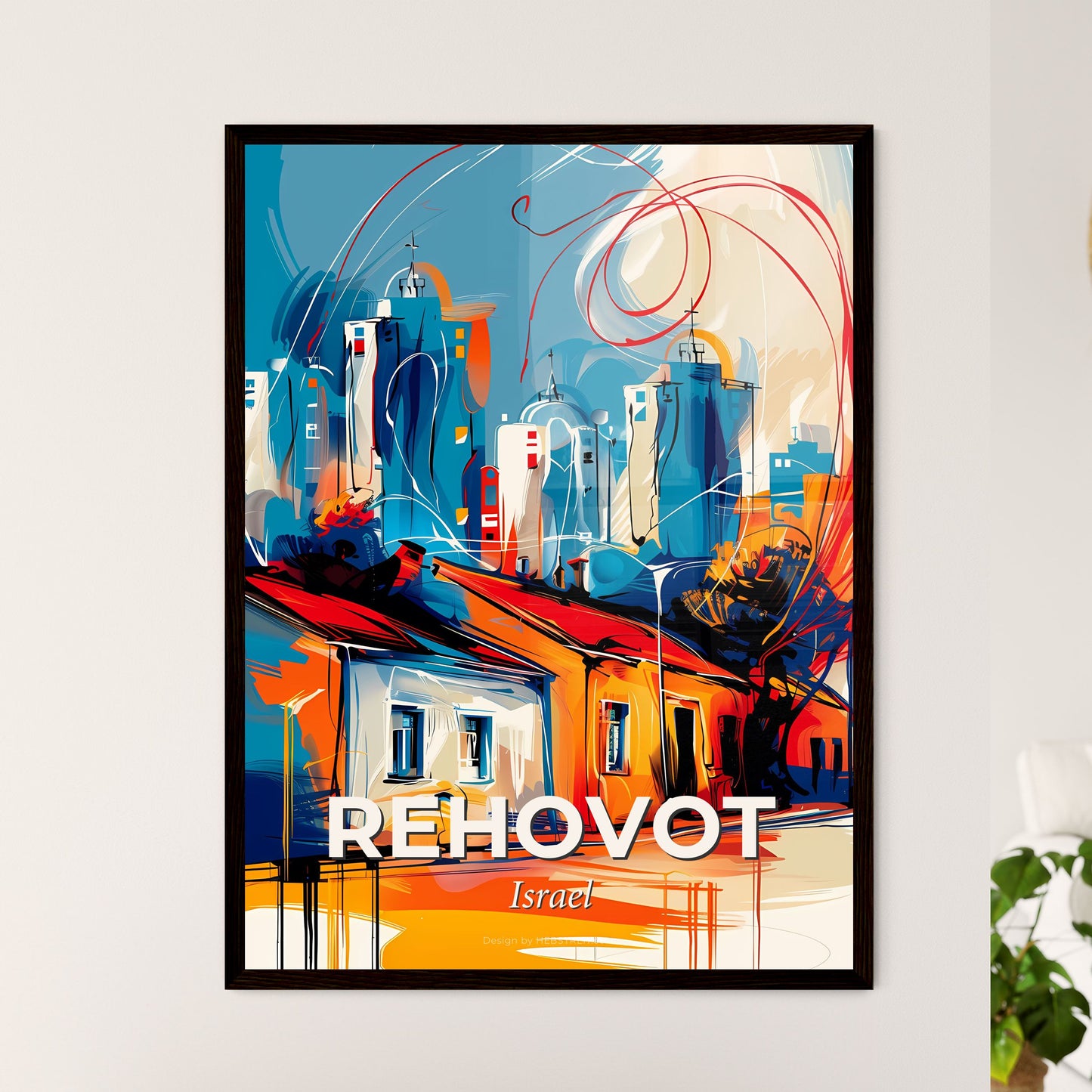 Vibrant Rehovot, Israel - A Painting Of Buildings And A City