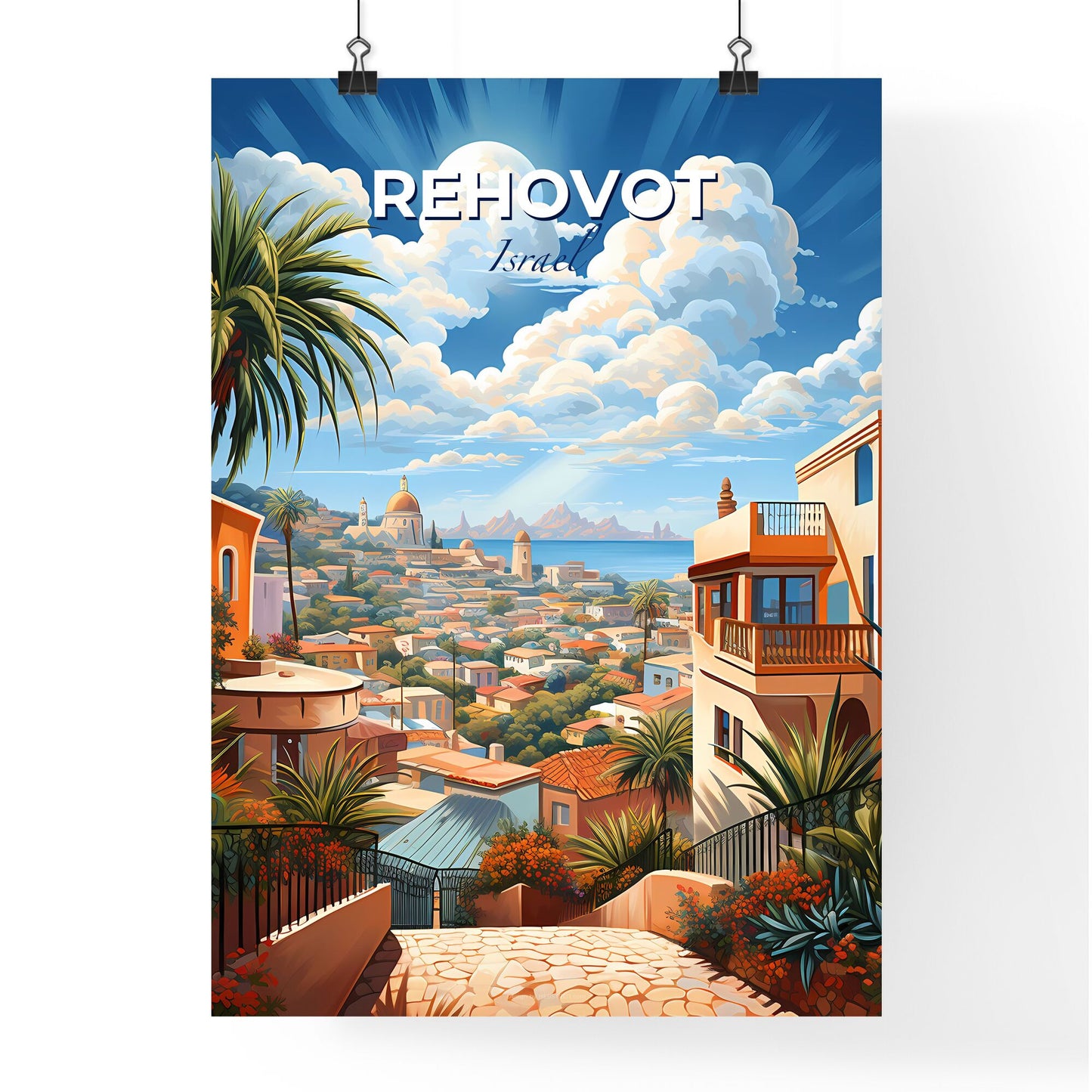 Rehovot Israel Panorama Art Skyline Painting Cityscape Default Title