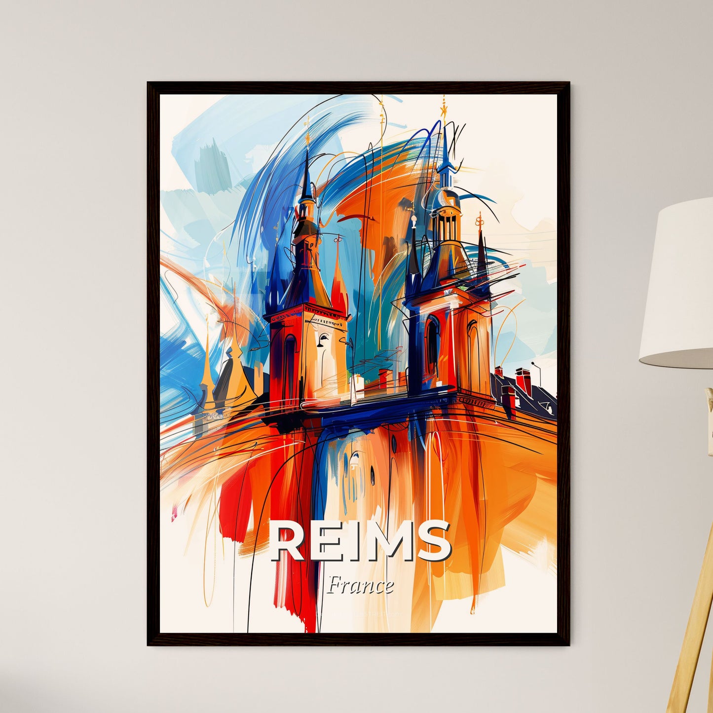 Vibrant Reims, France - A Painting Of A Castle