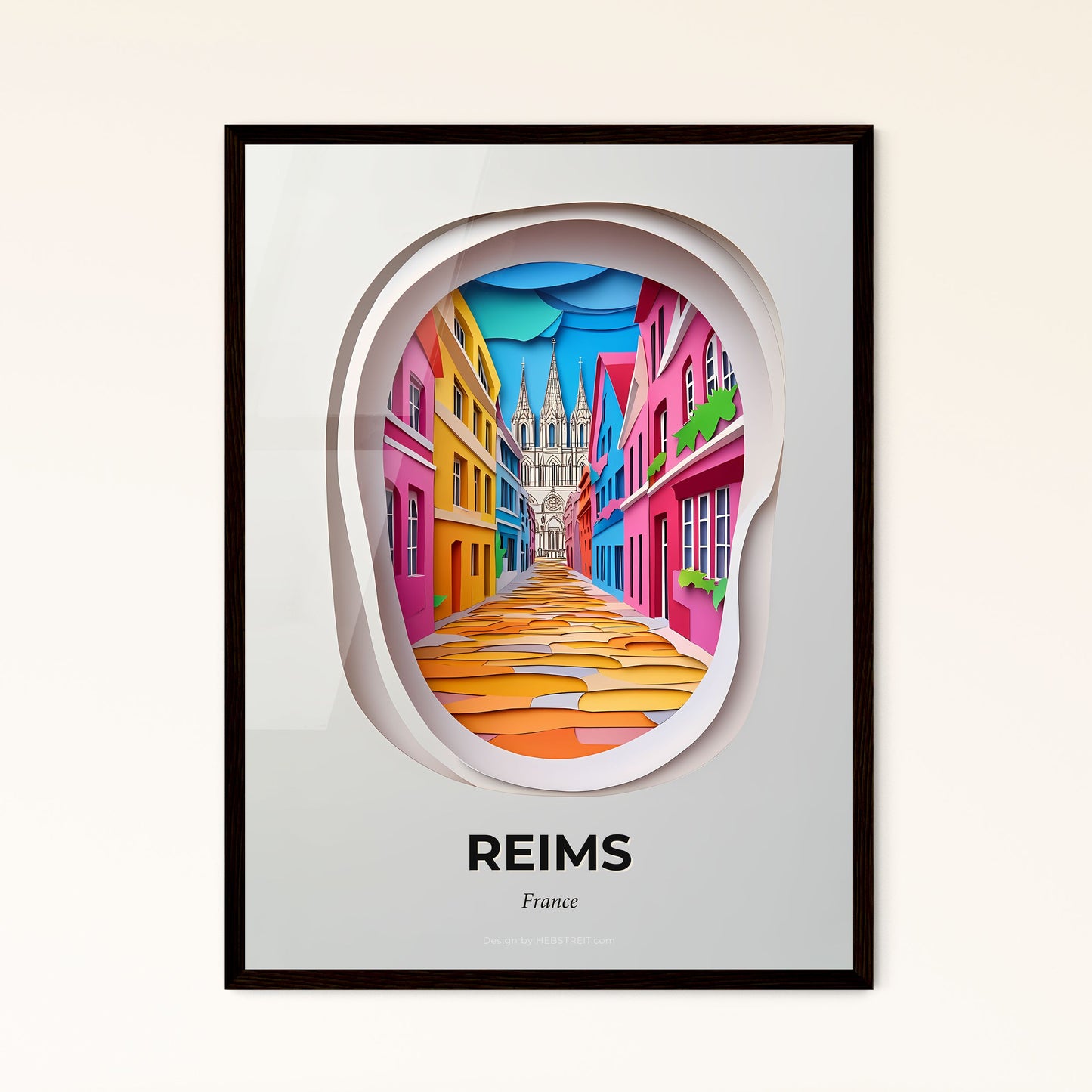 Vivid Reims, France - a paper cut of a city street with a clock tower