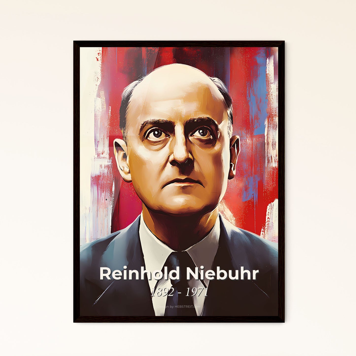 Portrait of Reinhold Niebuhr, 1892 - 1971. Impressionistic painting of a man in a suit and tie.