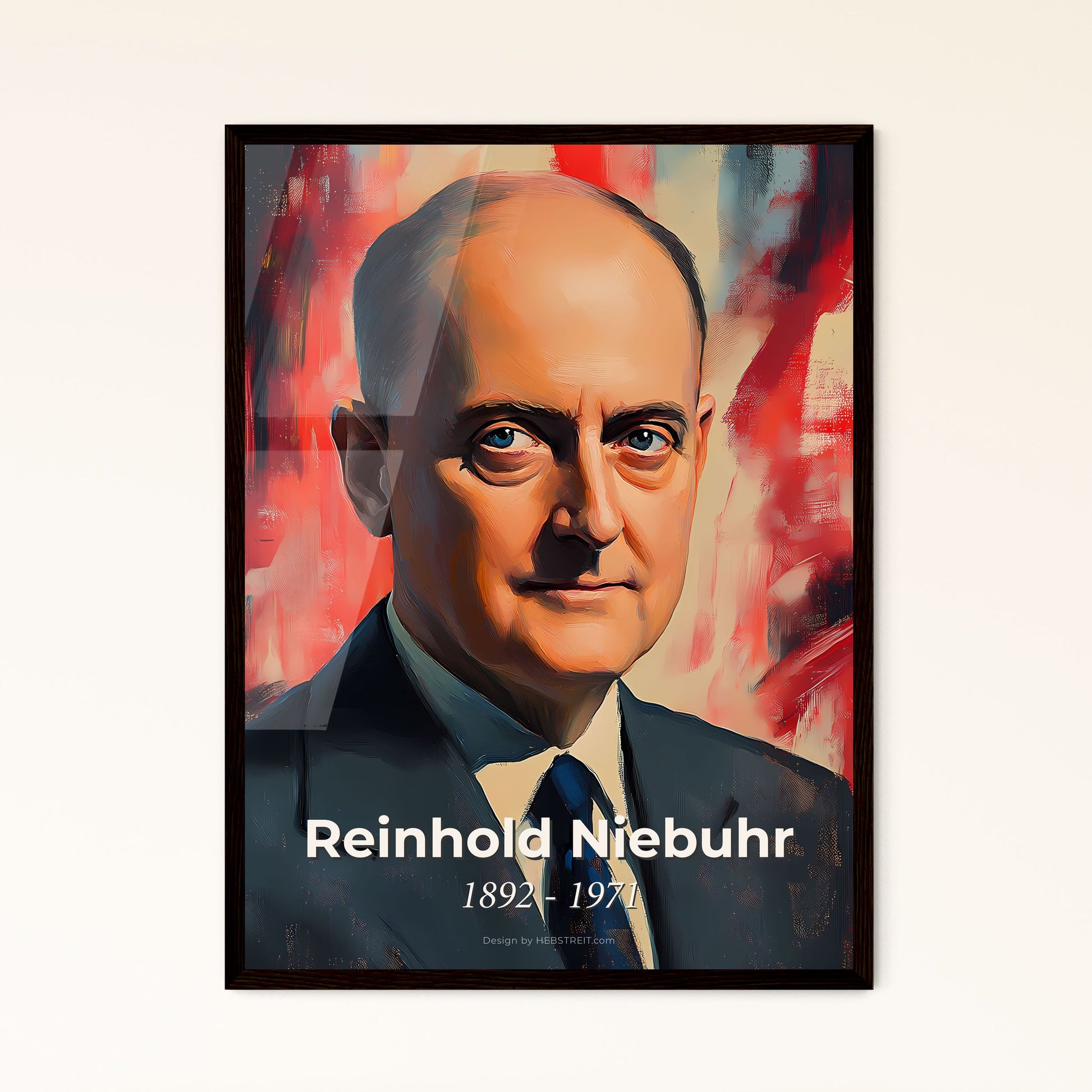 Portrait of Reinhold Niebuhr, 1892 - 1971. Impressionistic painting of a man in a suit and tie.