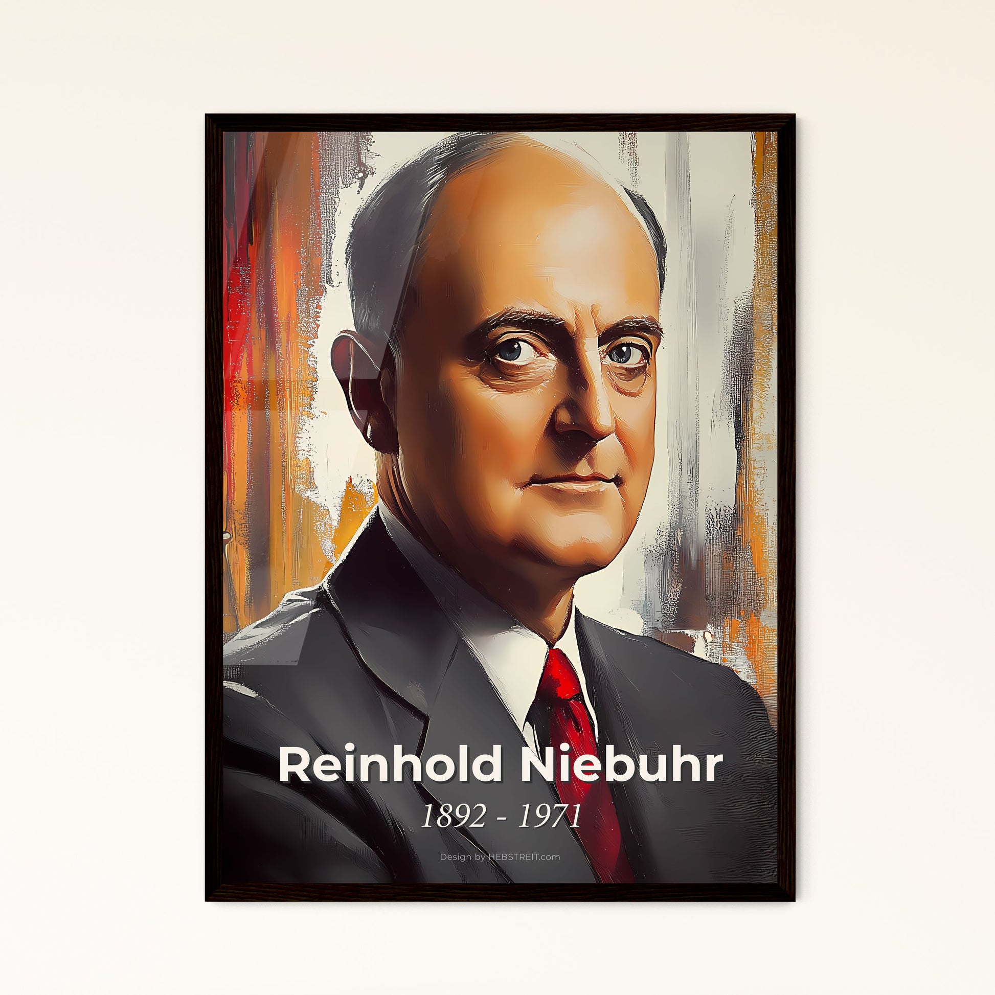 Portrait of Reinhold Niebuhr, 1892 - 1971. Impressionistic painting of a man in a suit and tie.