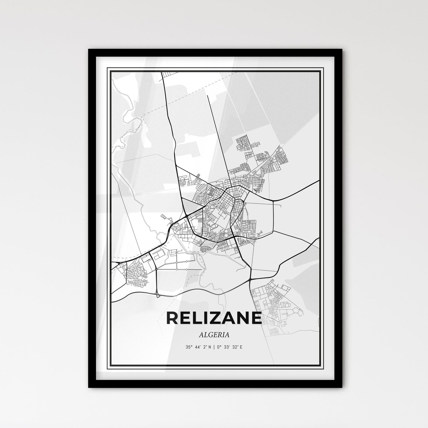 Relizane Algeria - Scandinavian Style City Map for Modern Home Decor