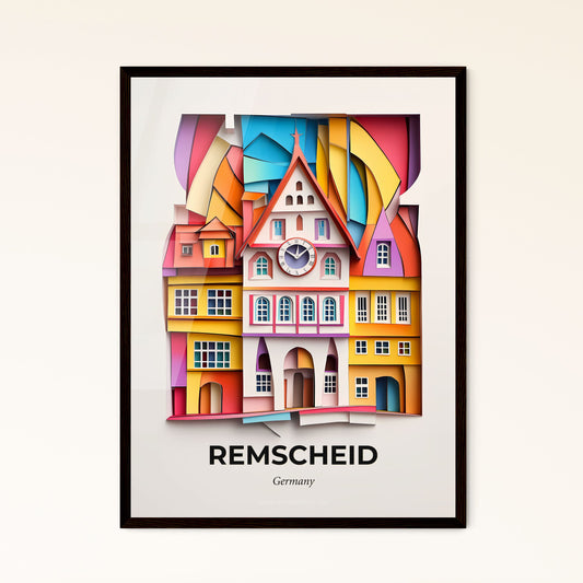 Vivid Remscheid, Germany - a paper cut of a colorful city with a clock