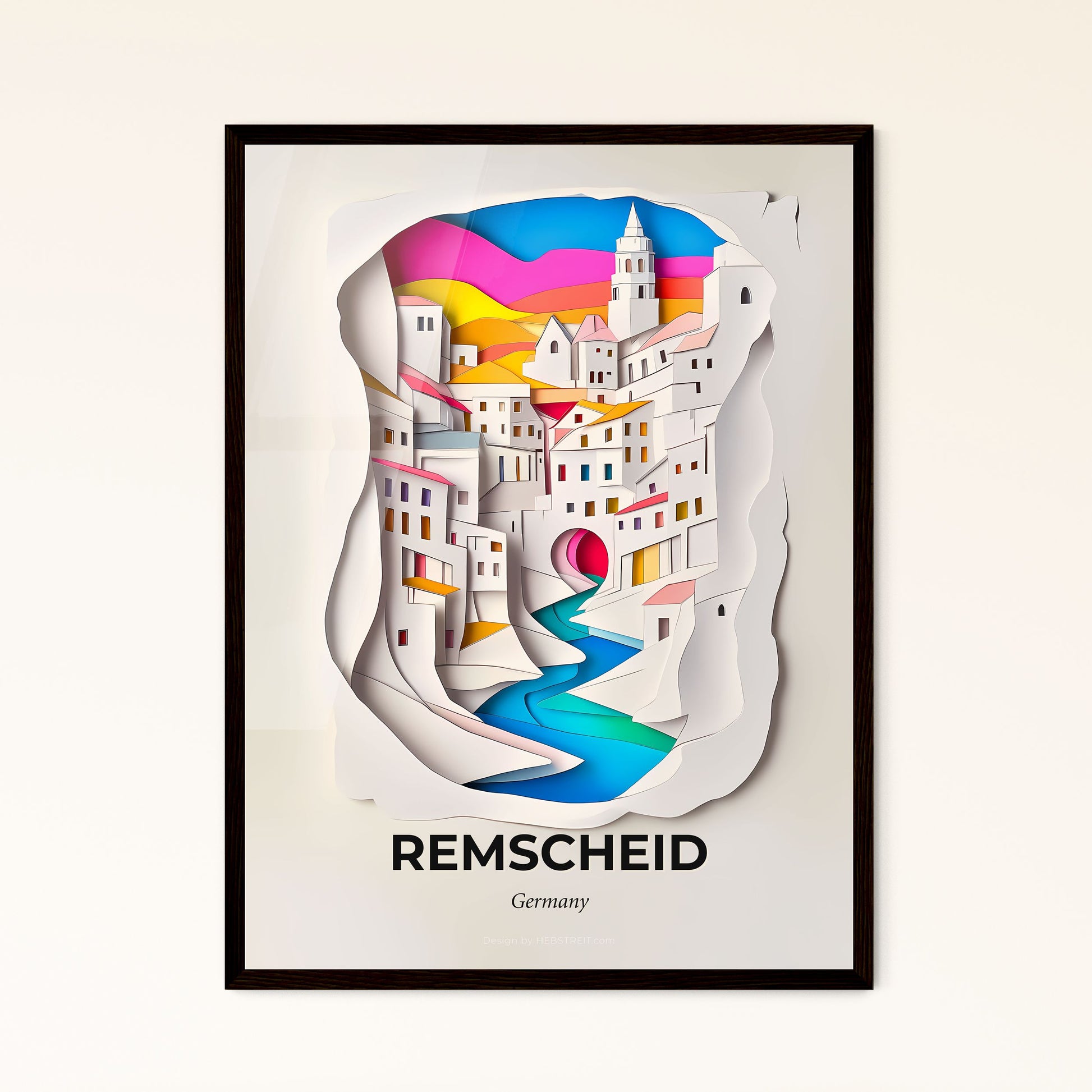 Vivid Remscheid, Germany - a paper cut of a city with a river