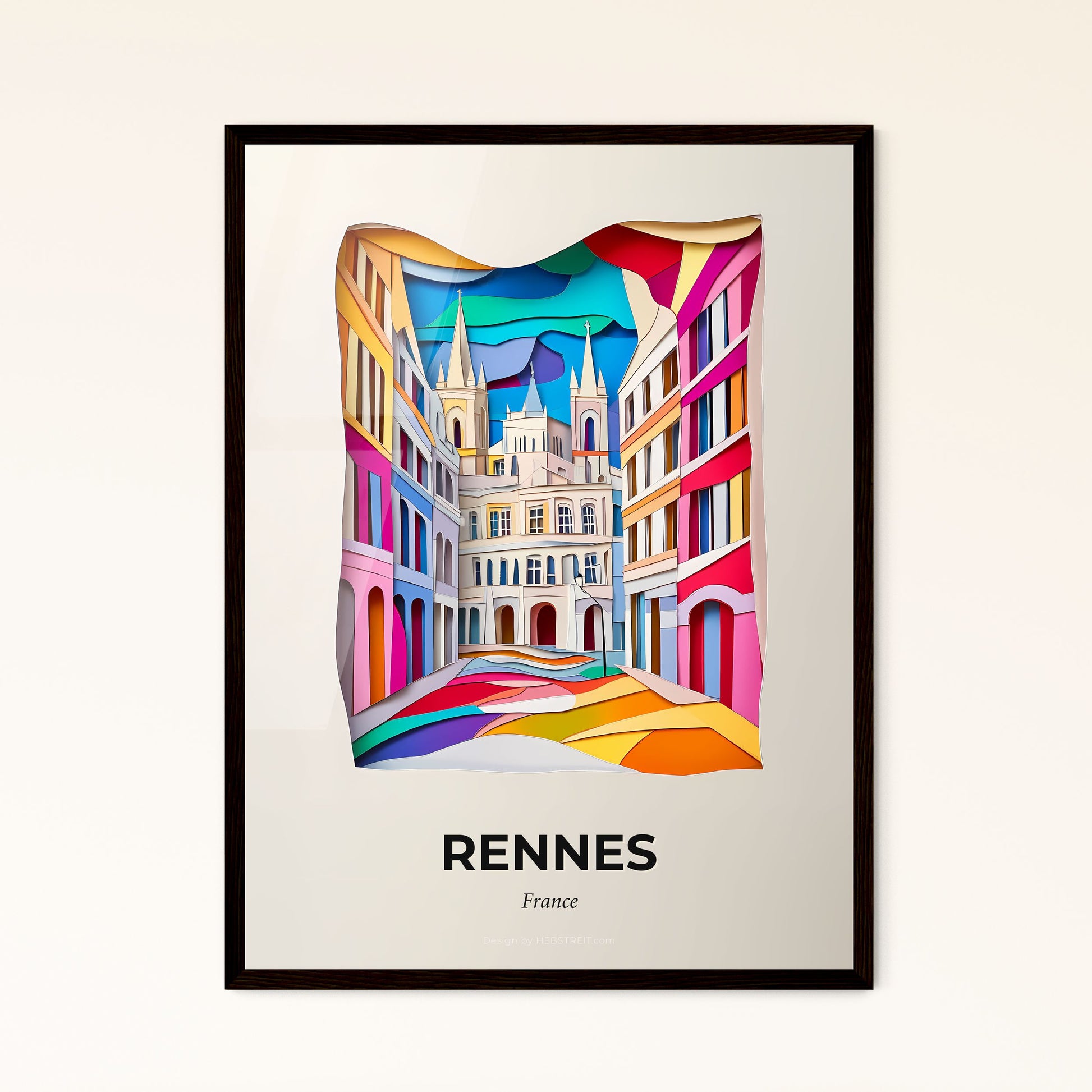 Vivid Rennes, France - a colorful picture of a city with a church