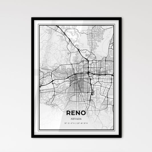 Reno Nevada - Scandinavian Style City Map for Modern Home Decor