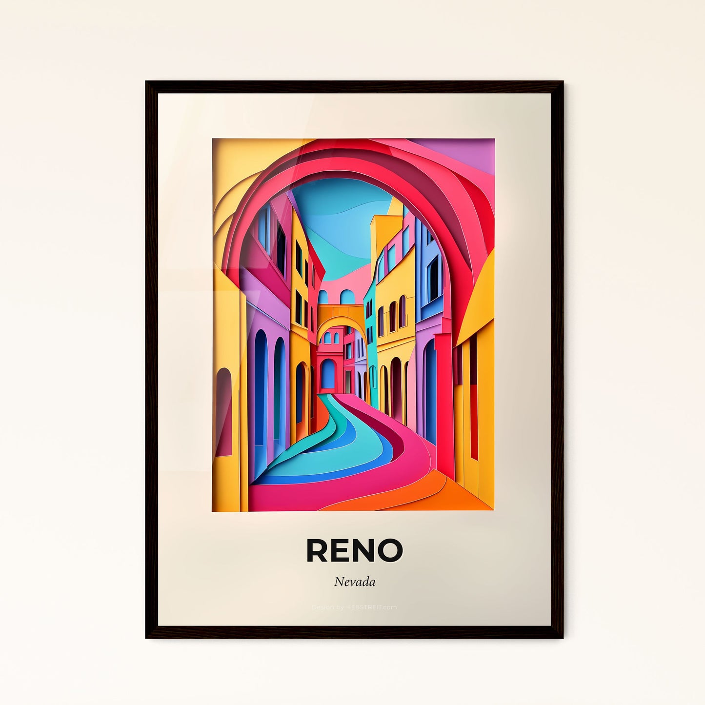 Vivid Reno, Nevada - a colorful city street with a curved arch