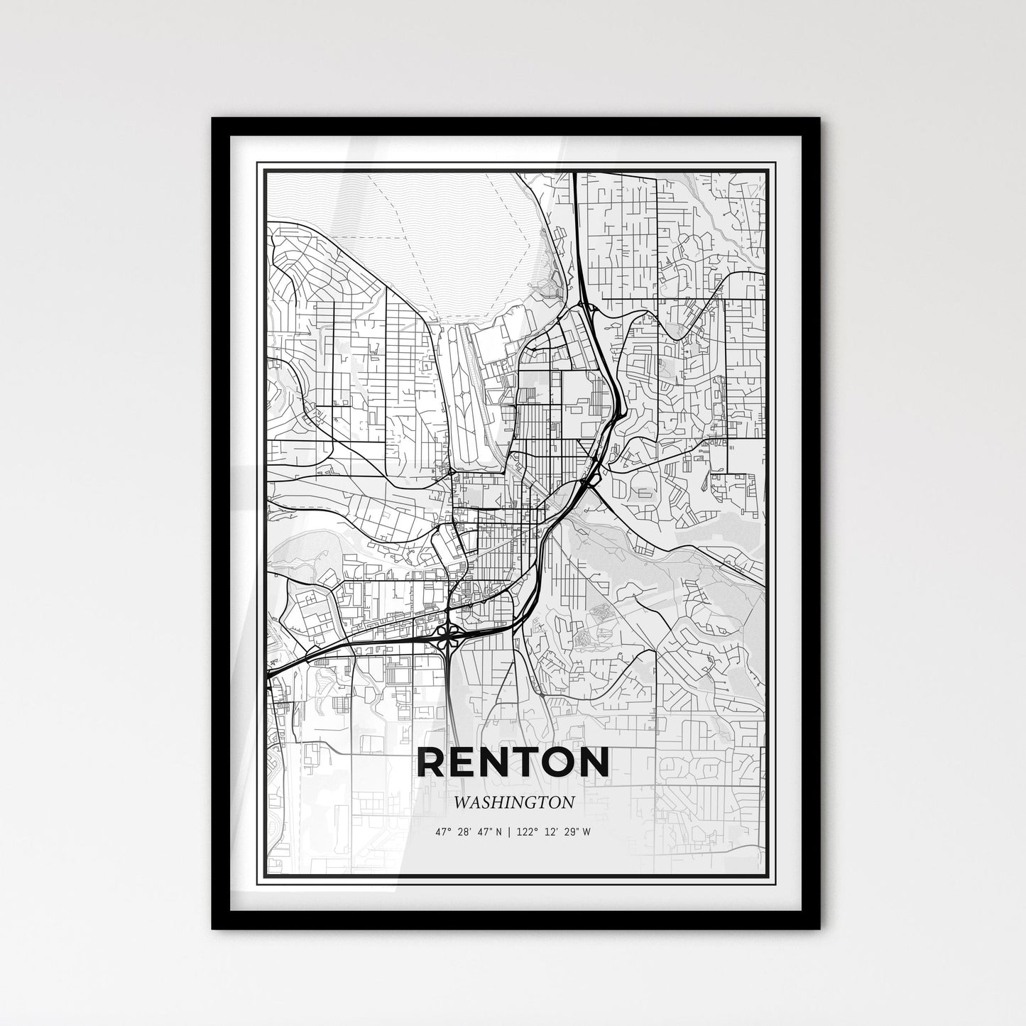 Renton Washington - Scandinavian Style City Map for Modern Home Decor