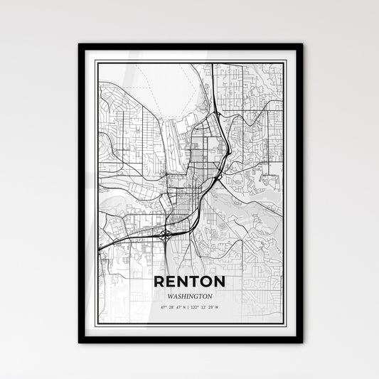 Renton Washington - Scandinavian Style City Map for Modern Home Decor