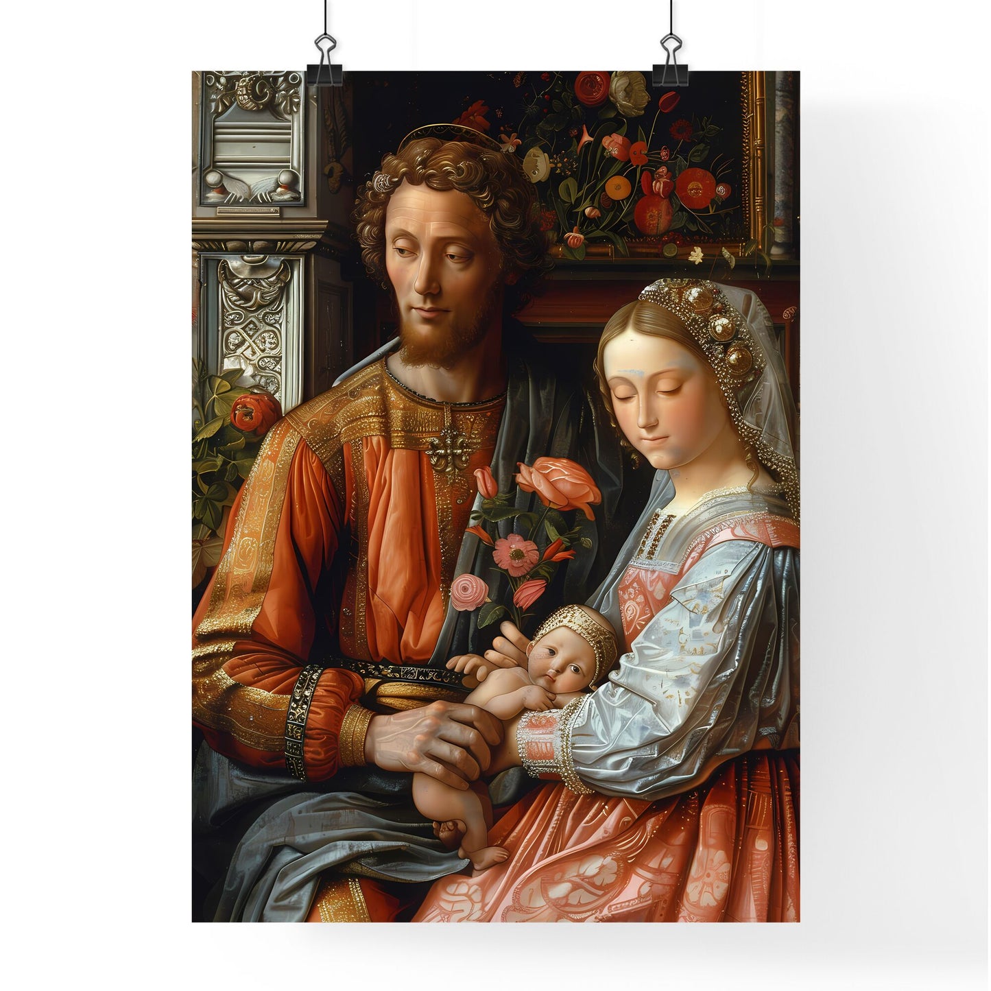 Renaissance Art Print: Family Portrait Painting with Man, Woman, and Baby Default Title