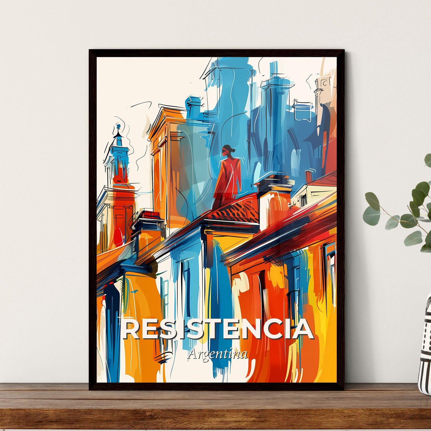 Vibrant Resistencia, Argentina - A Painting Of A Building With A Person Standing On The Roof