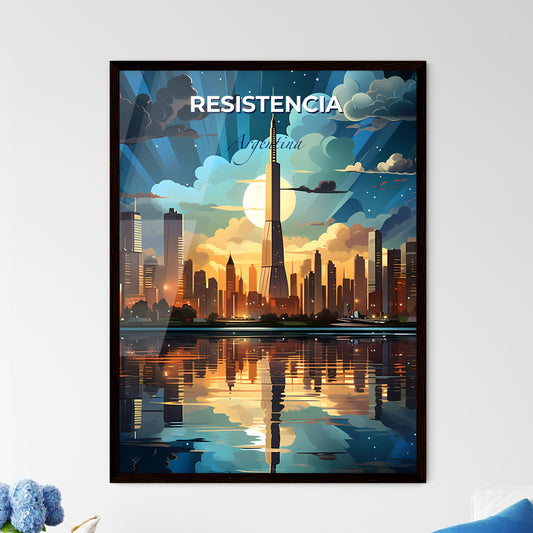 Vibrant Cityscape Painting: Resistencia Argentina Skyline with Tower and River Default Title