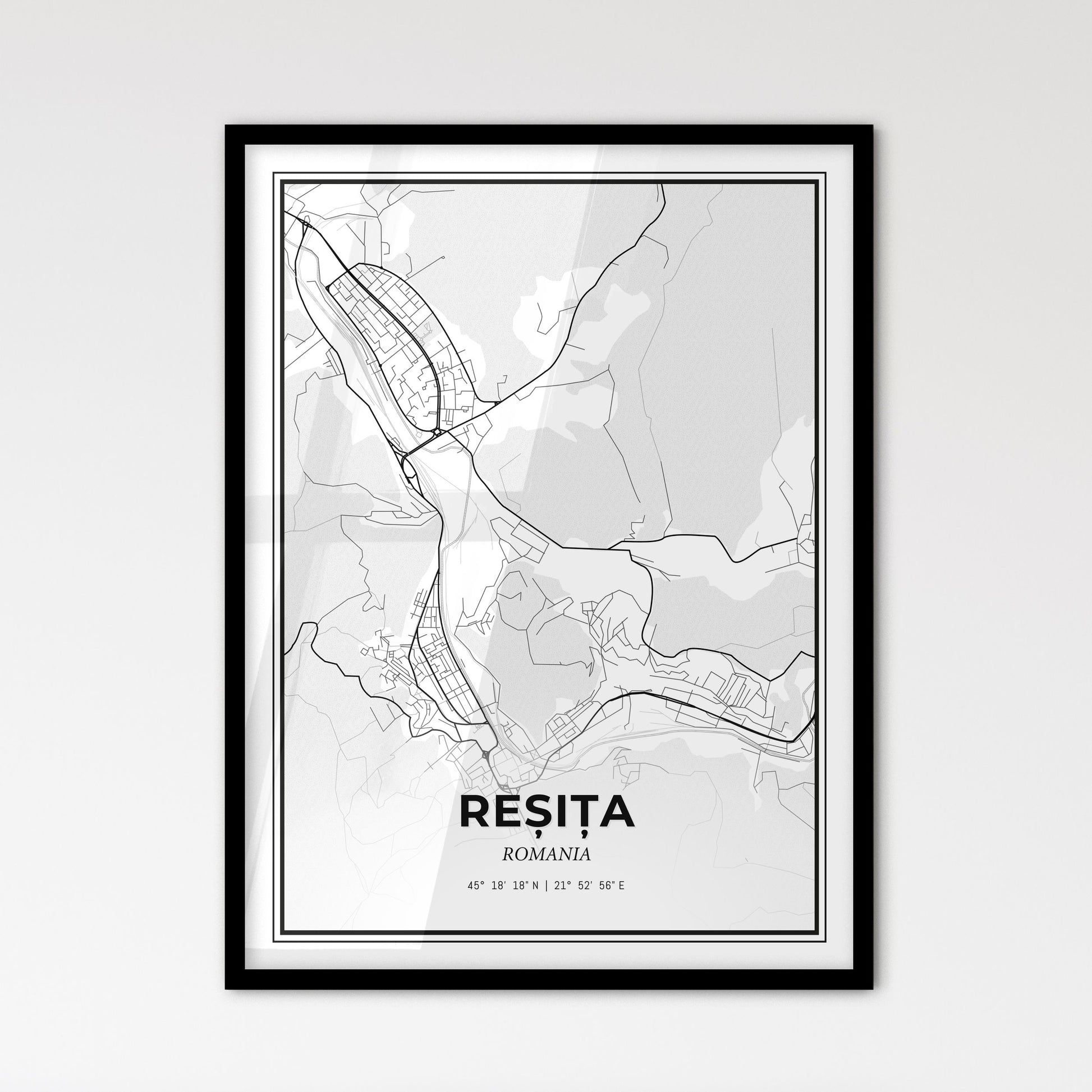 Reșița Romania - Scandinavian Style City Map for Modern Home Decor