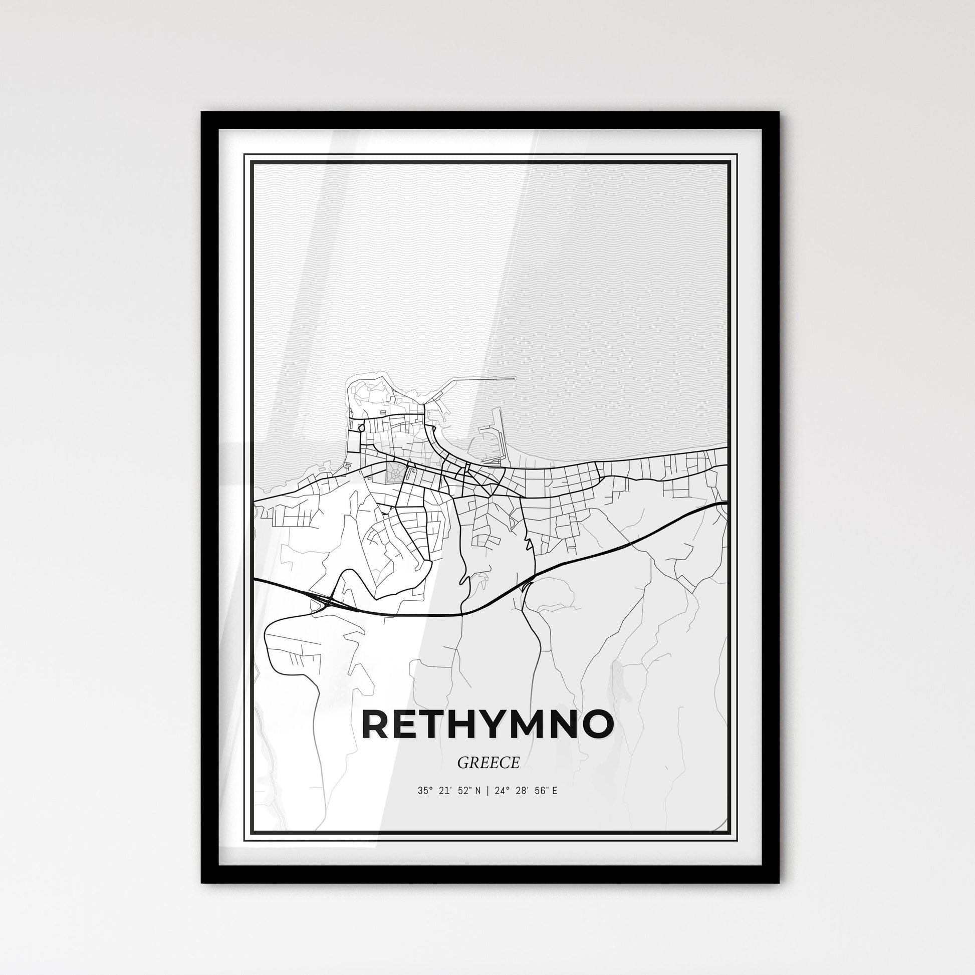 Rethymno Greece - Scandinavian Style City Map for Modern Home Decor