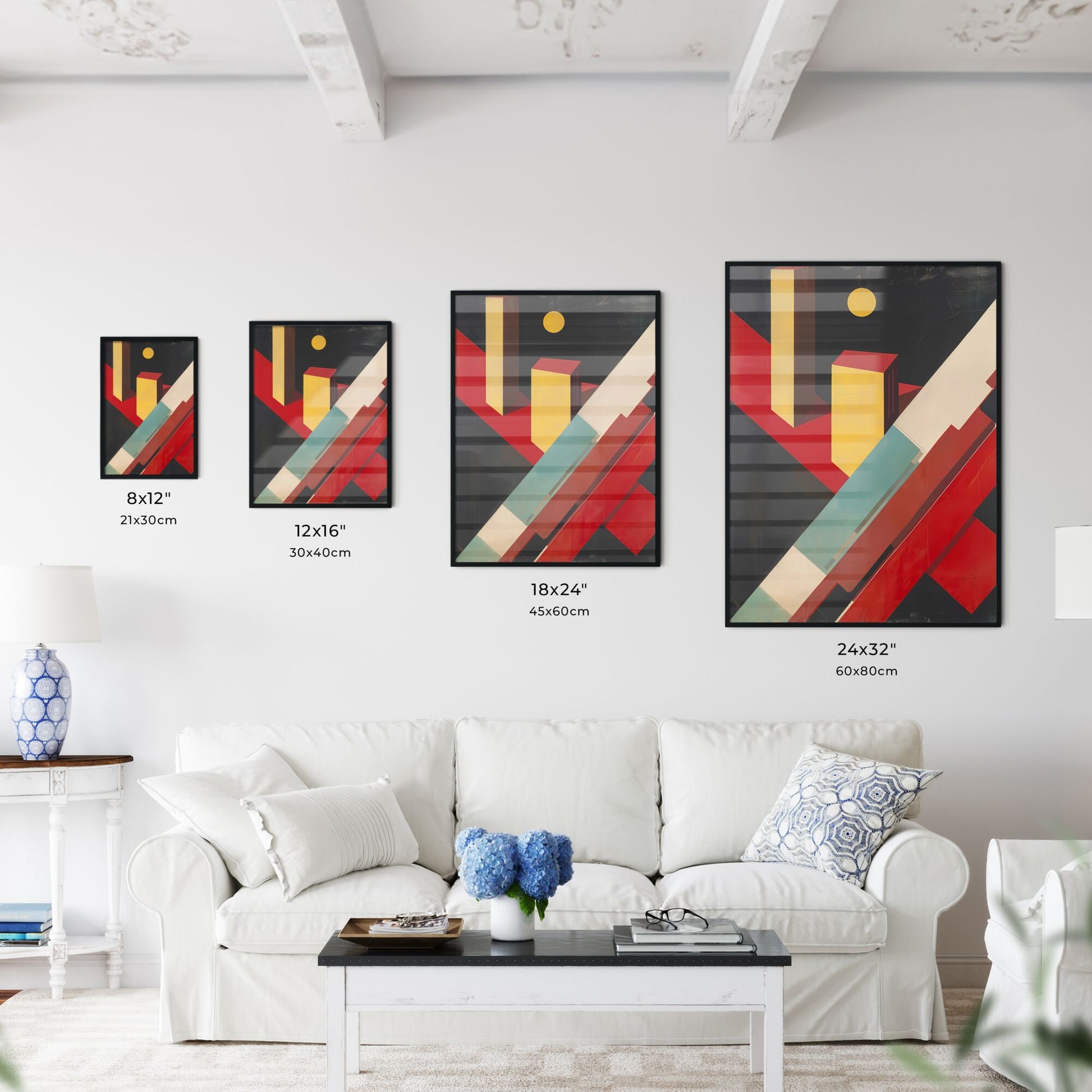 Bauhaus Inspired Abstract Art Painting Dubai Architecture Moon Cityscape Default Title