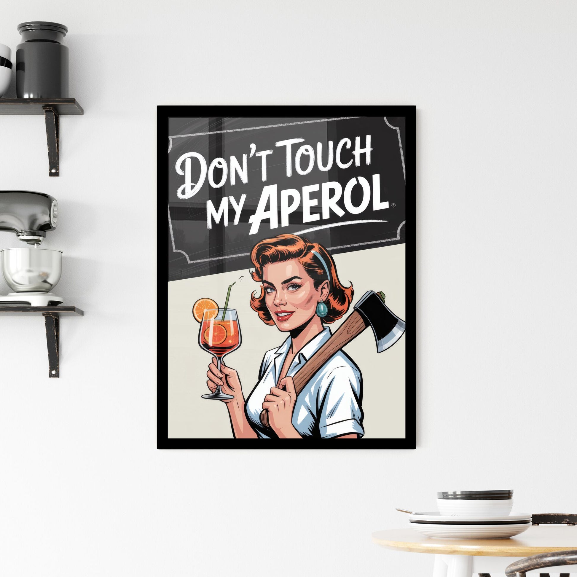 Retro Pop Art: Defend Your Aperol with Style and Attitude in a Playful Vintage Illustration. Framed Print