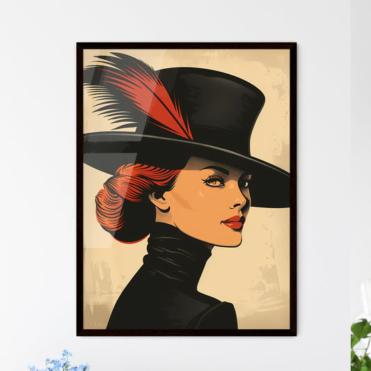 Edwardian-Era Woman with Red Hair and Dramatic Black Hat: Vibrant Art Nouveau Painting Default Title